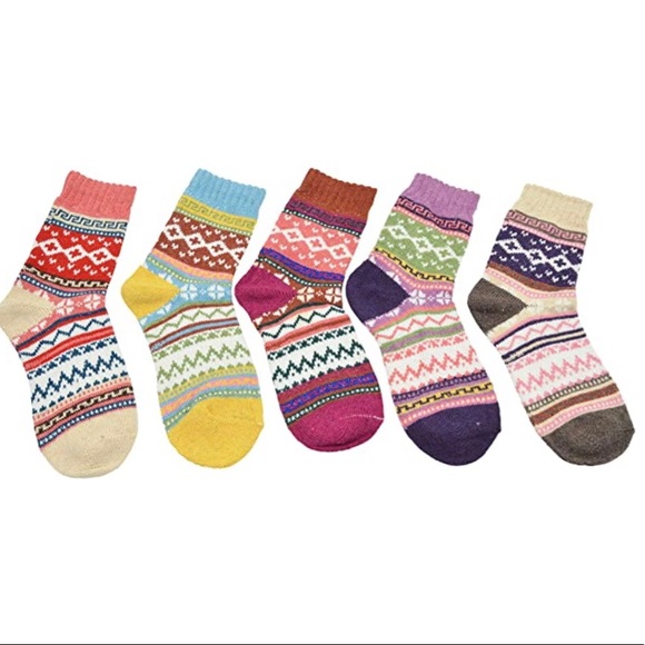 5 pair wool socks fun crazy stripes soft cozy gift autumn Fall winter New ! - Picture 1 of 6